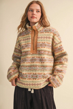 pastel oat stripe sherpa half zip sweater
