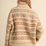 pastel oat stripe sherpa half zip sweater
