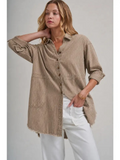 taupe & oatmeal pin stripe linen oversized top