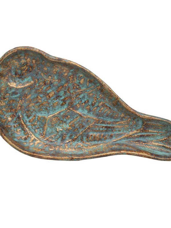 Vintage Patina Cast Iron Bird Jewelry Trinket Tray