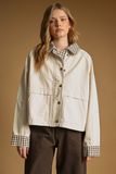 beige gingham collard twill jacket