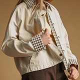 beige gingham collard twill jacket