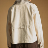 beige gingham collard twill jacket