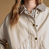 beige gingham collard twill jacket