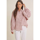 lilac mauve batwing sleeve relaxed gingham top