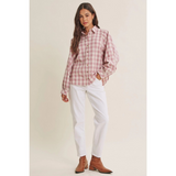 lilac mauve batwing sleeve relaxed gingham top