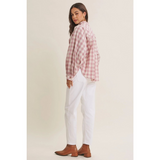 lilac mauve batwing sleeve relaxed gingham top
