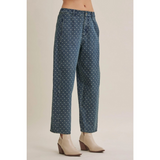 jacquard polka dot denim washed barrel leg jeans