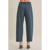jacquard polka dot denim washed barrel leg jeans