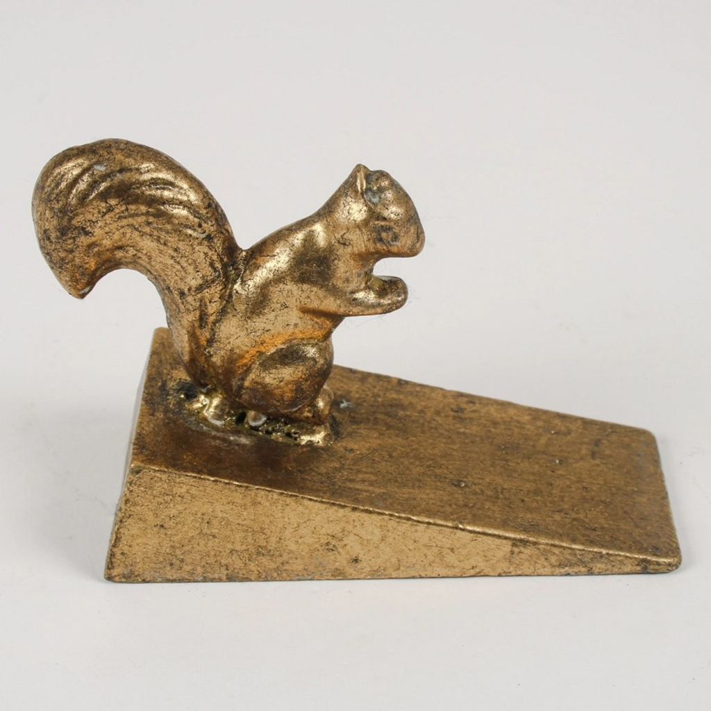 antique gold cast iron squirrel door stop wedge