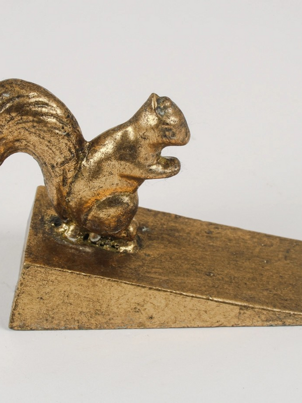 antique gold cast iron squirrel door stop wedge