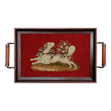 hunting spaniel needlepoint wood and glass decorative tray
