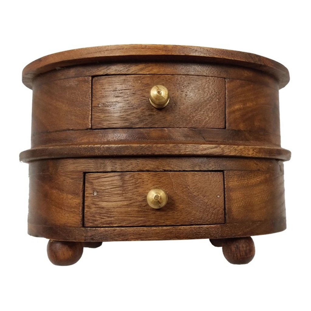 solid teak wood oval storage box