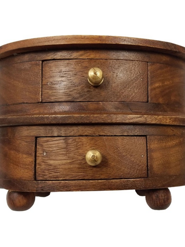 solid teak wood oval storage box