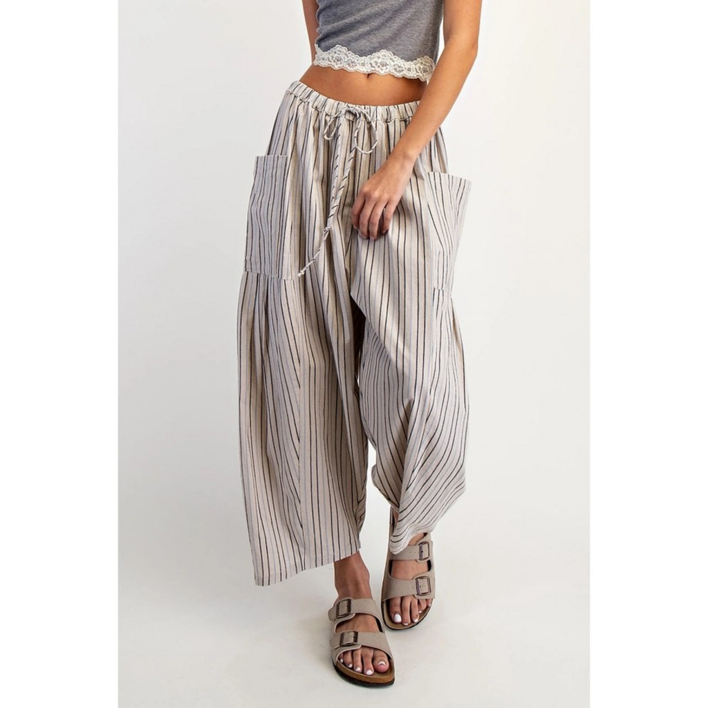 natural combo wide stripe leg pants