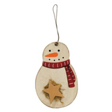 roly poly wooden snowman ornament with star