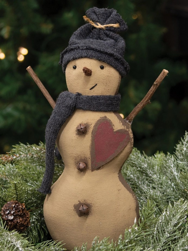 stiffened fabric heart, hat, and scarf snowman hanger