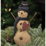 stiffened fabric heart, hat, and scarf snowman hanger