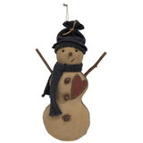 stiffened fabric heart, hat, and scarf snowman hanger