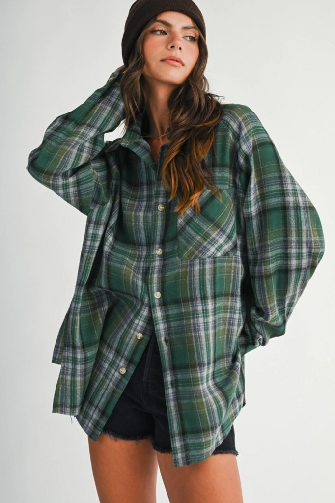 green plaid flannel top