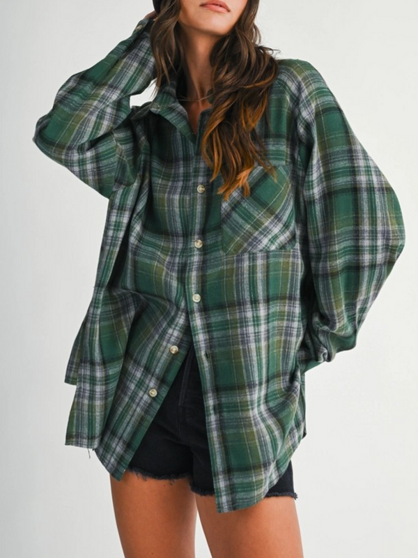 green plaid flannel top