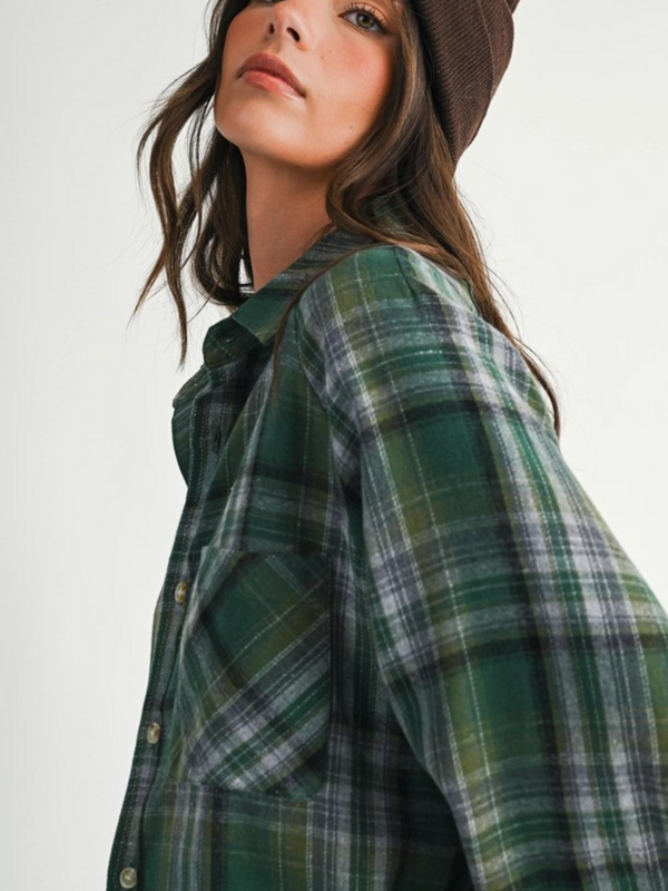 green plaid flannel top