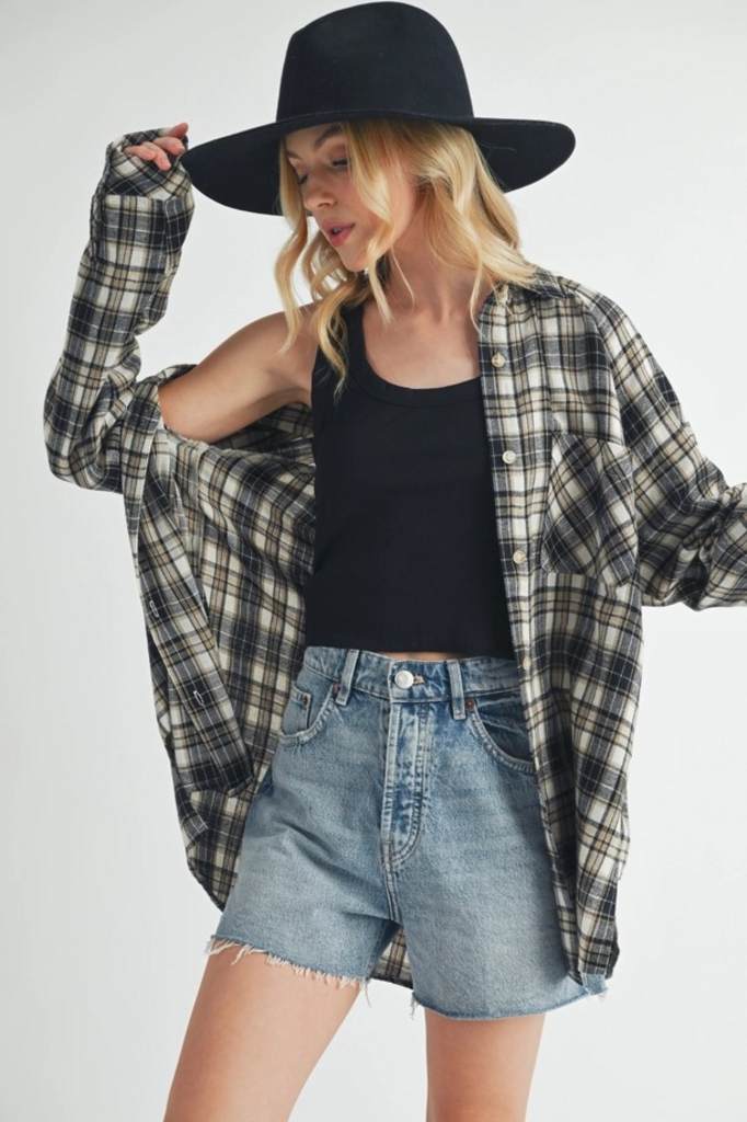 oat plaid flannel top