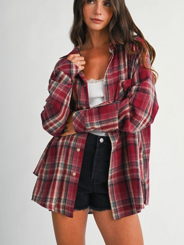 rose plaid flannel top