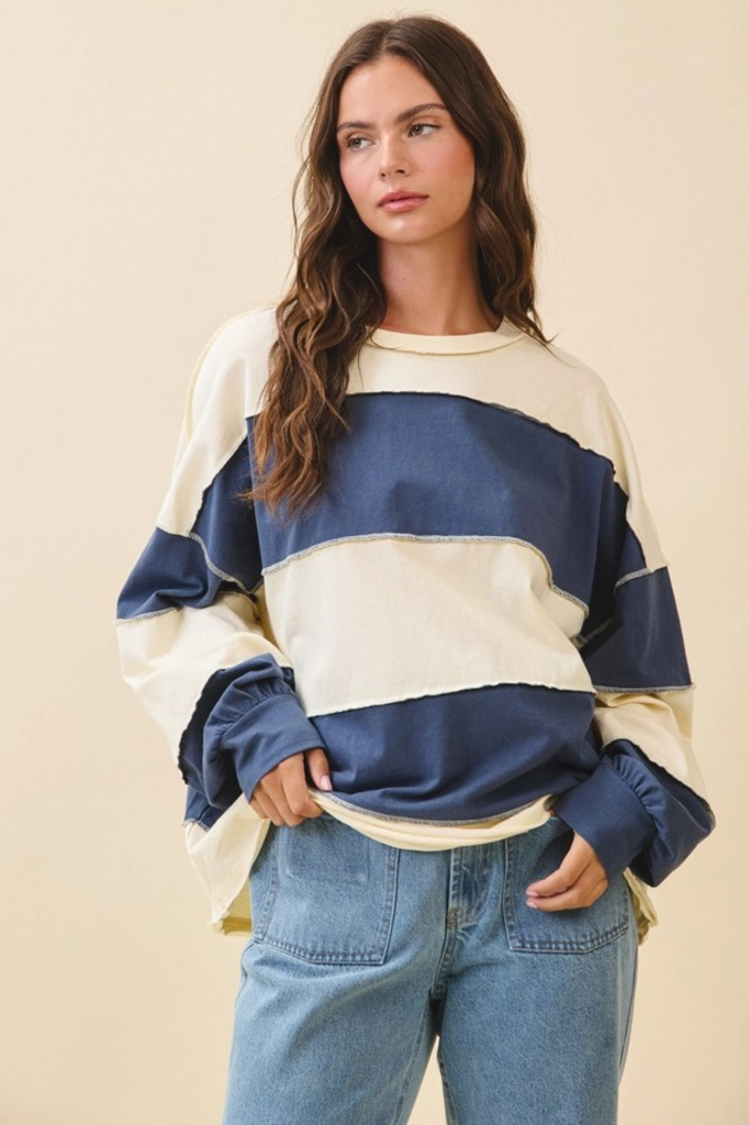 pineapple navy long sleeve slouchy top
