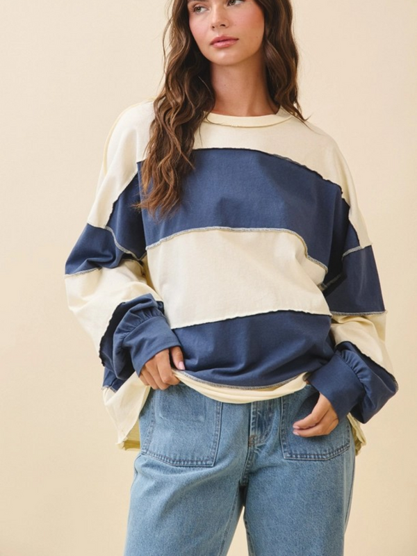 pineapple navy long sleeve slouchy top
