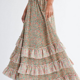 coral floral ruffle maxi skirt