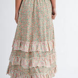 coral floral ruffle maxi skirt