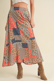 Tan & Orange patchwork print Skirt