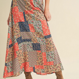Tan & Orange patchwork print Skirt