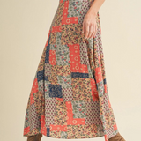 Tan & Orange patchwork print Skirt