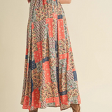 Tan & Orange patchwork print Skirt