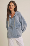 washed denim hooded pullover