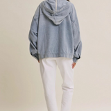 washed denim hooded pullover