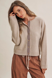 oatmeal with chocolate gingham trim cardigan