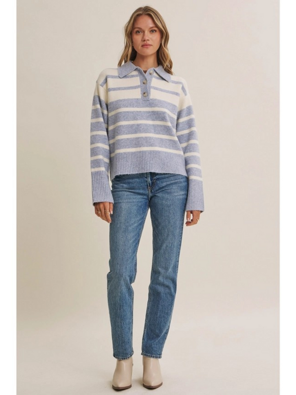 ice blue & ivory stripe henley sweater pullover