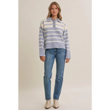 ice blue & ivory stripe henley sweater pullover