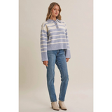 ice blue & ivory stripe henley sweater pullover