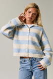 cream & light blue stripe high neck cardigan