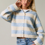 cream & light blue stripe high neck cardigan