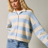 cream & light blue stripe high neck cardigan