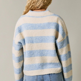 cream & light blue stripe high neck cardigan