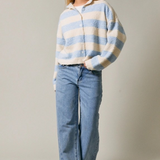 cream & light blue stripe high neck cardigan