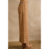 camel & ivory polka dot elasticized wide leg pants