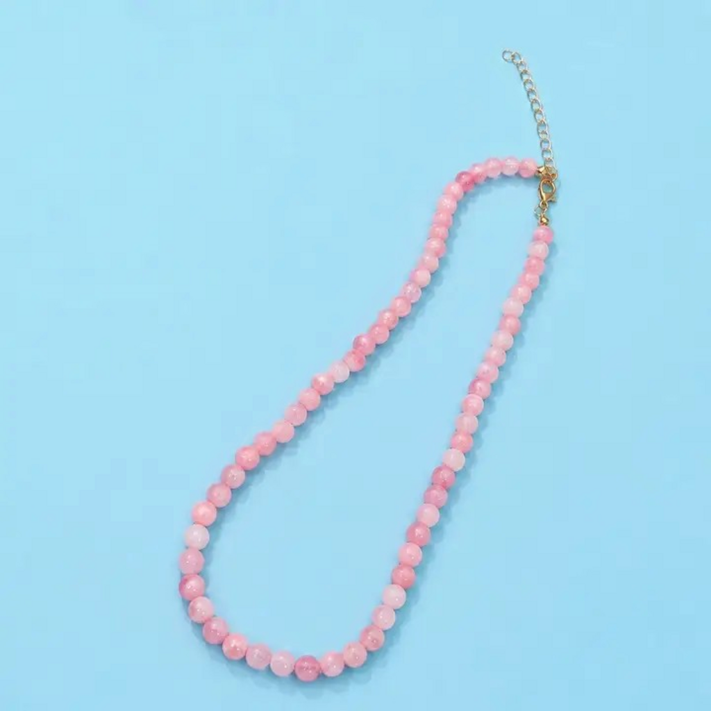 pink natural agate semi precious bead necklace