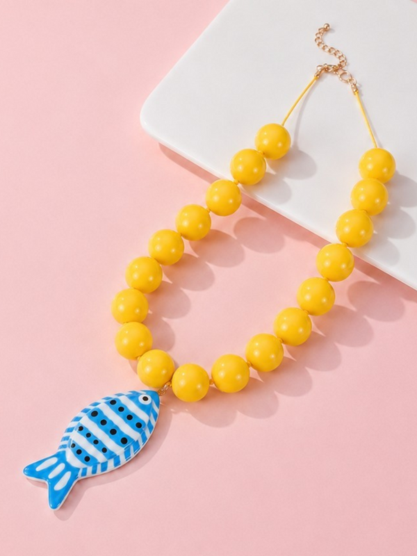 yellow fish pendant beaded necklace